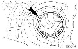2007 Ford Mustang - Service illustration of a machined bore/seal seat with a directional arrow indicating the area of interest.