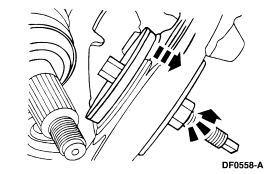 2007 Ford Mustang - Service illustration of a mechanical component with directional arrows indicating a removal/installation motion.