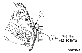 2007 Ford Mustang - Service manual line drawing of a fastened component with torque specification 7-9 Nm (62-80 lb-ft) and numbered callouts.