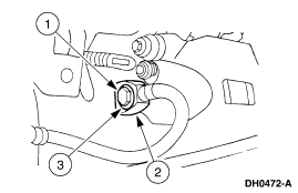 2007 Ford Mustang - Service manual detail drawing of a hose/connector with arrows and numbered callouts indicating service points.