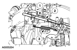 2007 Ford Mustang - Service manual line drawing of an engine-bay component with numbered callouts.