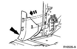 2007 Ford Mustang - Service manual line drawing of a body panel or bracket with arrows indicating service/fastener points.