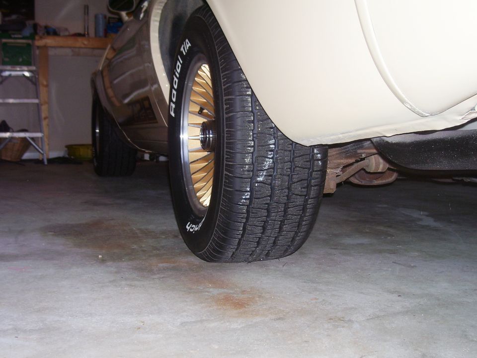 1979 Chevrolet Camaro rear wheel and tire, gold turbine style rim, Radial T/A tire