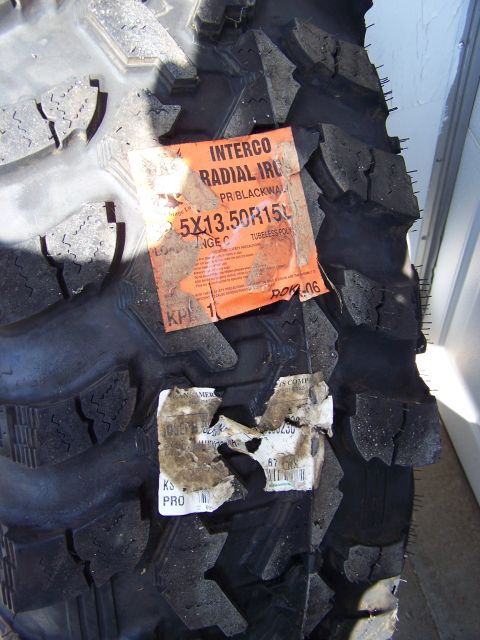 1995 Ford Bronco - Close-up of an Interco Radial IROK tire, size 35x13.50R15L, with visible labels.