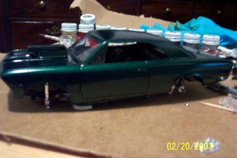 1991 Ford Crown Victoria LTD - Model car kit in progress, showing a green body with interior details visible.