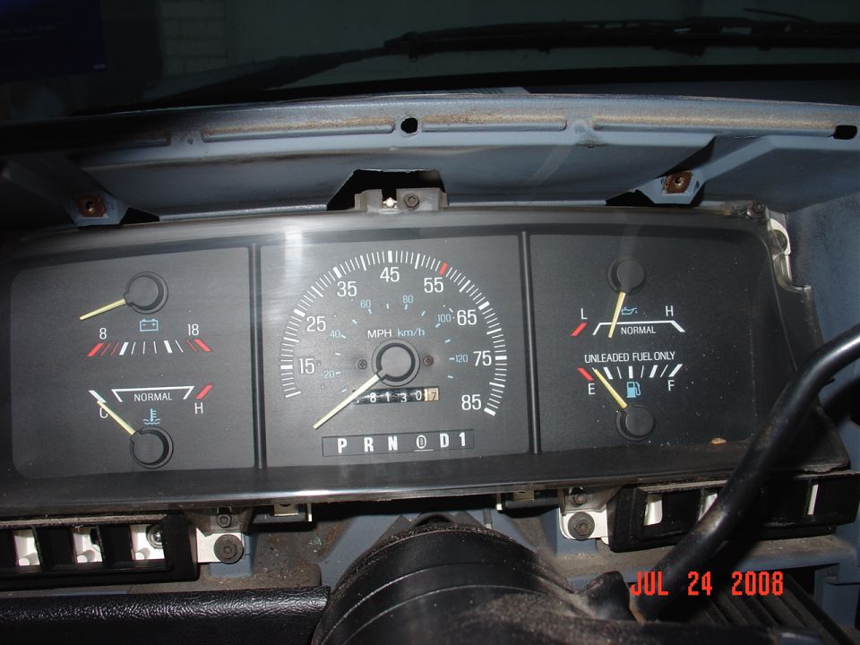 Vehicle dashboard with speedometer, fuel, temp, and battery gauges. Odometer reads 81301.