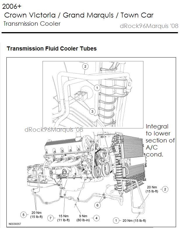 2006+ Crown Victoria, Grand Marquis and Town Car transmission fluid cooler tubes with torque callouts