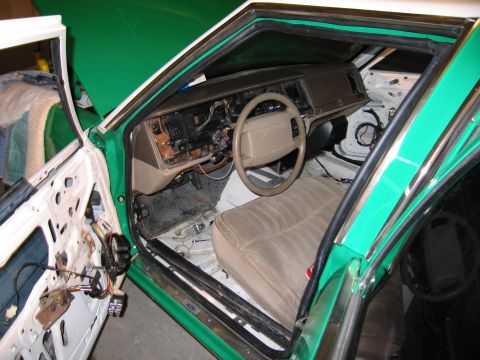 1991 Ford LTD Crown Victoria - Photo of a sedan interior during restoration, not a technical document.