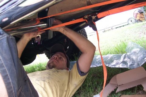 1992 Ford C-350 (Centurion Conversions) - The bar didn't line up perfectly, so I had to get creative to pull it in enough to bolt it up. It actually worked really well.