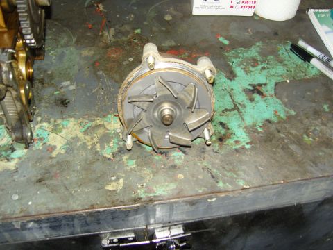 2007 Ford Mustang - Photograph of a water pump showing its impeller vanes, not a technical document.