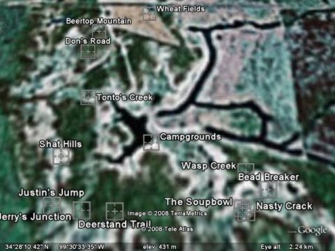 1992 Ford Bronco - This is a satellite image of a rural area with several locations labeled, including "Wheat Fields", "Beertop Mountain", and "Campgrounds".