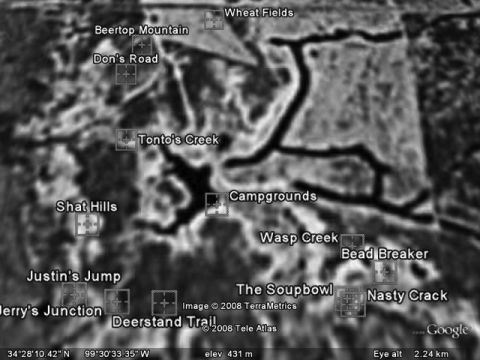 1992 Ford Bronco - This is a black and white satellite image of a rural area with several locations labeled. The labels include "Beertop Mountain", "Don's Roa…