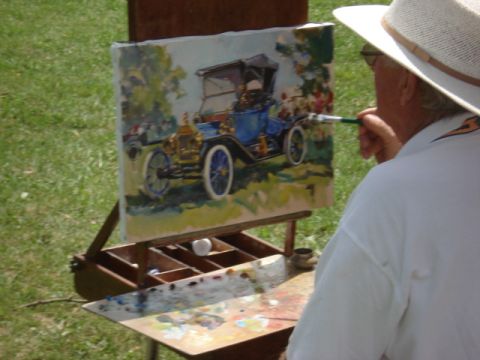 1909 Ford Model T - Artist painting a 1911 torpedo roadster