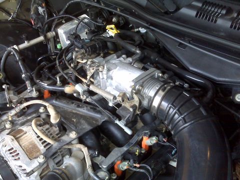 2004 Ford Crown Victoria - Close-up view of engine components including the throttle body and alternator.