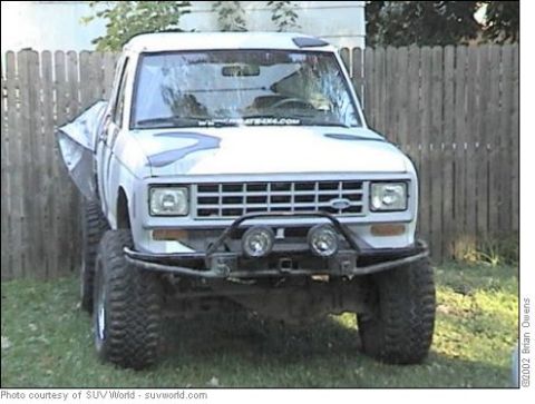 1987 Ford Bronco II - This 1987 Ford Bronco II features a prominent brush guard and large off-road tires.