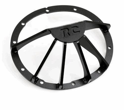 Black metal circular part with a fan-like structure inside