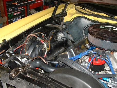 1978 Ford Ranchero - Close-up view of a vehicle's engine bay, showing various components and wiring.