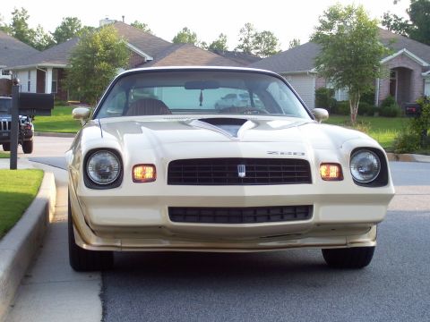 1979 Chevrolet Camaro - A cream-colored Chevrolet Camaro is parked on the side of a street in front of houses.