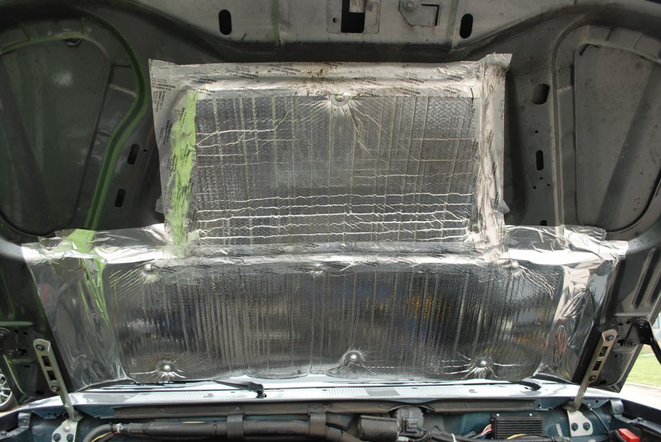 Hood insulation added to the underside of the hood