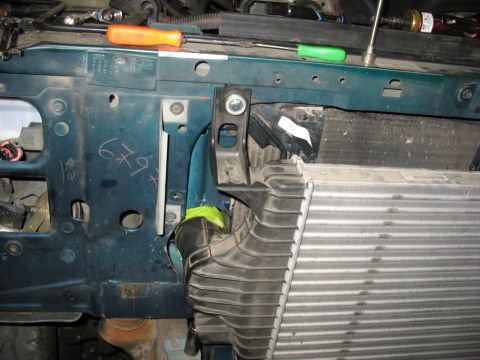 1995 Ford C-350 (Centurion Conversions) - Close-up of the front of a 1995 Ford C-350 (Centurion Conversions) showing the radiator and intercooler installation.