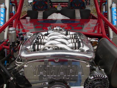 1992 Ford Taurus - Custom dune buggy engine bay a Yamaha engine and chrome intake.