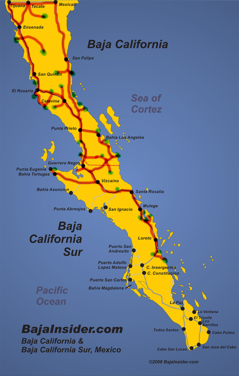 Road map of Baja California peninsula from BajaInsider.com