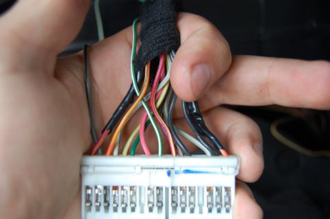 1985 Mercury Grand Marquis - A hand is shown holding a white electrical connector with a bundle of multicolored wires.