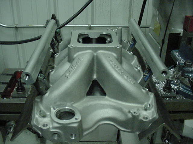 Aluminum intake manifold with two fuel rails mounted on top