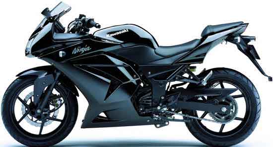 Black Kawasaki Ninja motorcycle side view