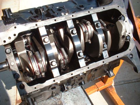 1957 Ford Custom Sedan - Eagle 3.98" crank, Eagle 6.49" H-beam rods with ARP 8740 bolts, KB pistons, Total Seal rings, Clevite bearings.