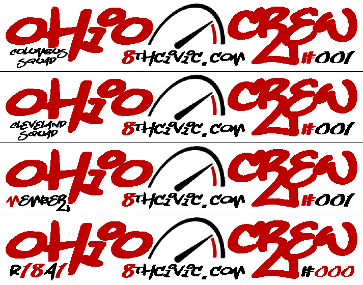 Red graffiti-style 'OHIO CREW' club banner graphic with speedometer and 8thcivic.com text.