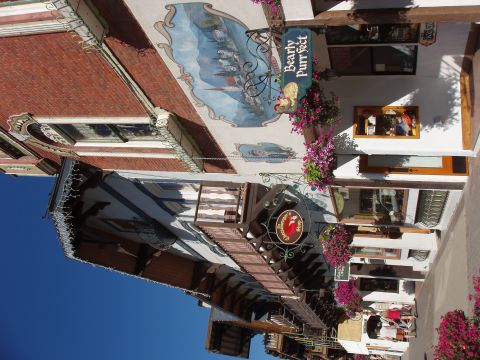 1992 Ford Taurus - A building facade features murals and signage, with flowers adding color to the scene.