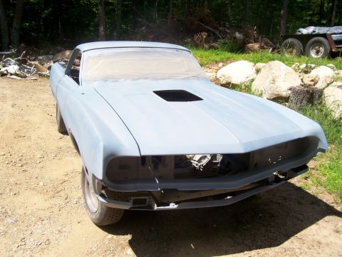 1970 Ford Ranchero - This 1970 Ford Ranchero is undergoing restoration, with its front end disassembled and primer applied.