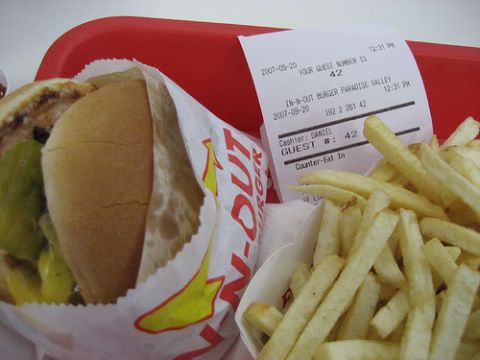 1992 Ford Bronco - A meal from In-N-Out Burger, including a burger, fries, and a receipt from 2007.