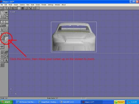 2004 Jeep Wrangler - Screenshot of 3D modeling software displaying a race-car body model with an on-screen tutorial annotation.
