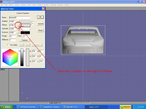 2004 Jeep Wrangler - A 3D model of a car is shown in a material editor window, viewed from the rear.
