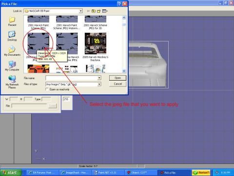 2004 Jeep Wrangler - Screenshot of a computer screen displaying a file selection dialog and a 3D car model.