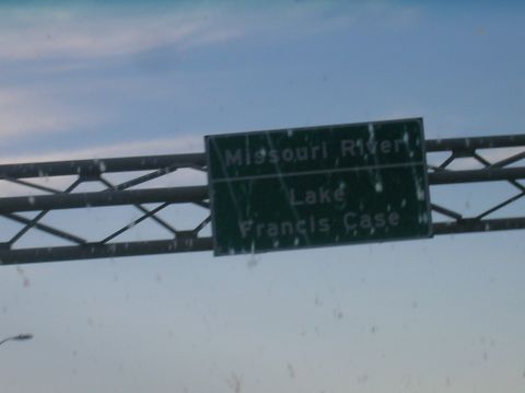 1996 Ford Bronco - Highway sign points towards Missouri River and Lake Francis Case.