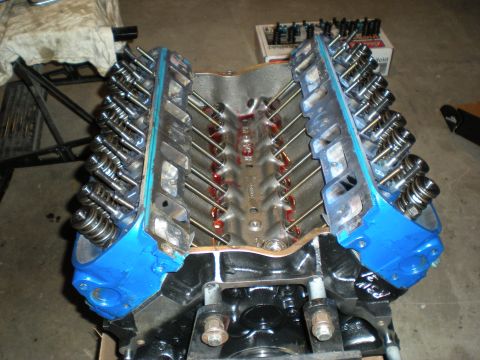 1985 Ford Bronco - Close-up view of a V8 engine block, showing the valve train components.