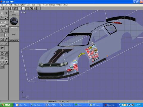 2004 Jeep Wrangler - Screenshot of 3D modeling software displaying a stock-car body model with sponsor contingency decals.
