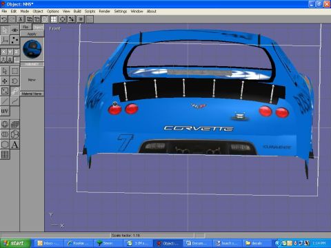2004 Jeep Wrangler - A digital rendering of a blue Corvette's rear, displaying racing decals and the car's name.