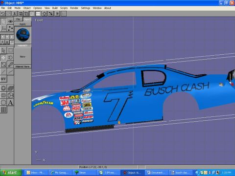 2004 Jeep Wrangler - Screenshot of 3D modeling software displaying a blue number 7 Busch Clash stock-car body model.