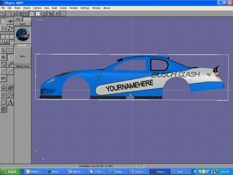 2004 Jeep Wrangler - Screenshot of 3D modeling software displaying a side view of a Busch Clash stock-car body.