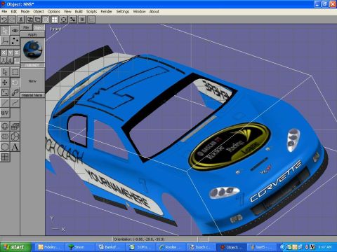 2004 Jeep Wrangler - A digital rendering of a race car is shown within a 3D modeling program interface.
