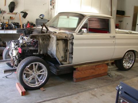 1964 Ford Ranchero - This 1964 Ford Ranchero is in the process of restoration, with its front end removed for work.