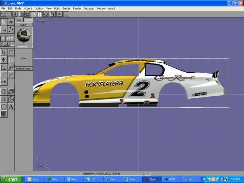 2004 Jeep Wrangler - Screenshot of 3D modeling software displaying a yellow and white number 2 Crown Royal stock-car body.