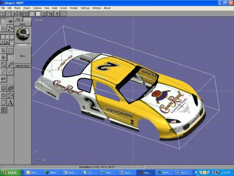 2004 Jeep Wrangler - 3D model of a Crown Royal #2 NASCAR stock car body displayed in design software.