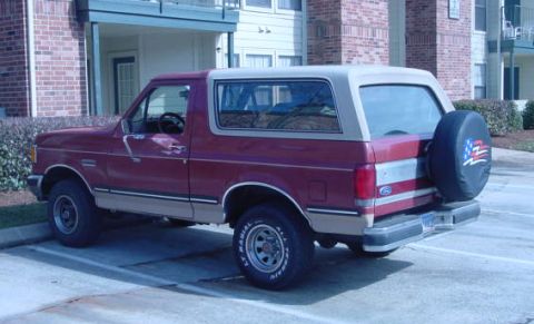 1987 Ford Bronco - This 1987 Ford Bronco is seen in a parking lot with a spare tire cover an American flag design.