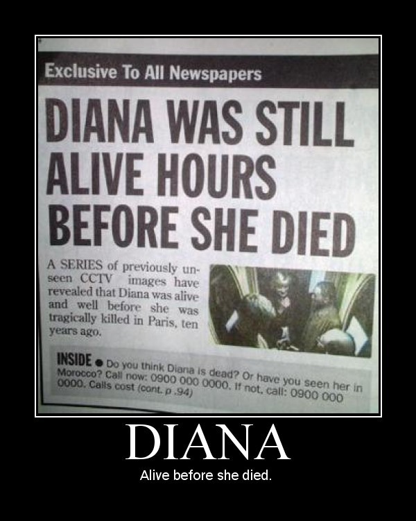 Newspaper clipping meme about Princess Diana