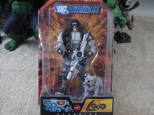 DC Universe Lobo action figure in packaging with a bulldog figure